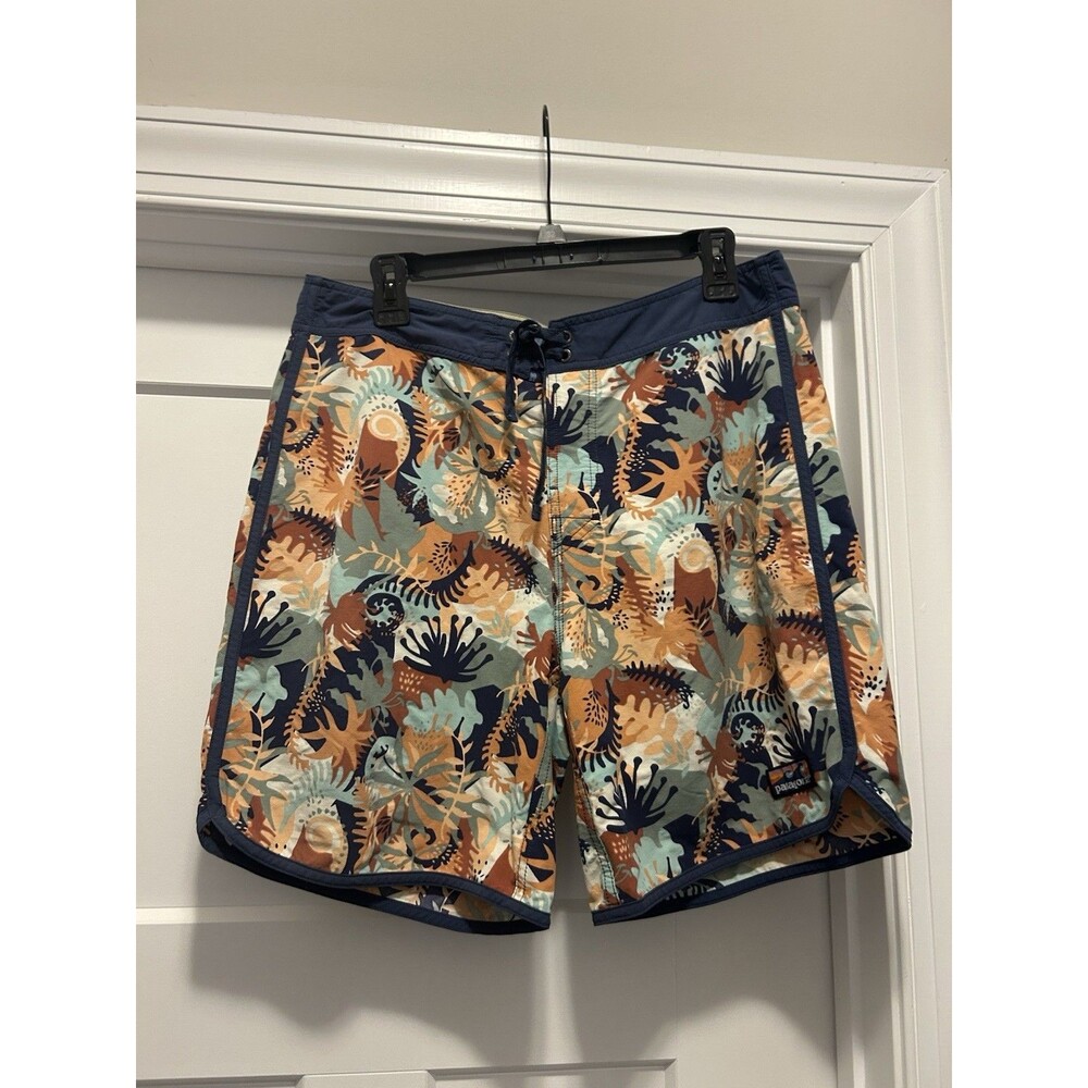 Patagonia Mens Size 33 Scallop Hem Stretch Wavefarer Board Shorts Multicolor Tie